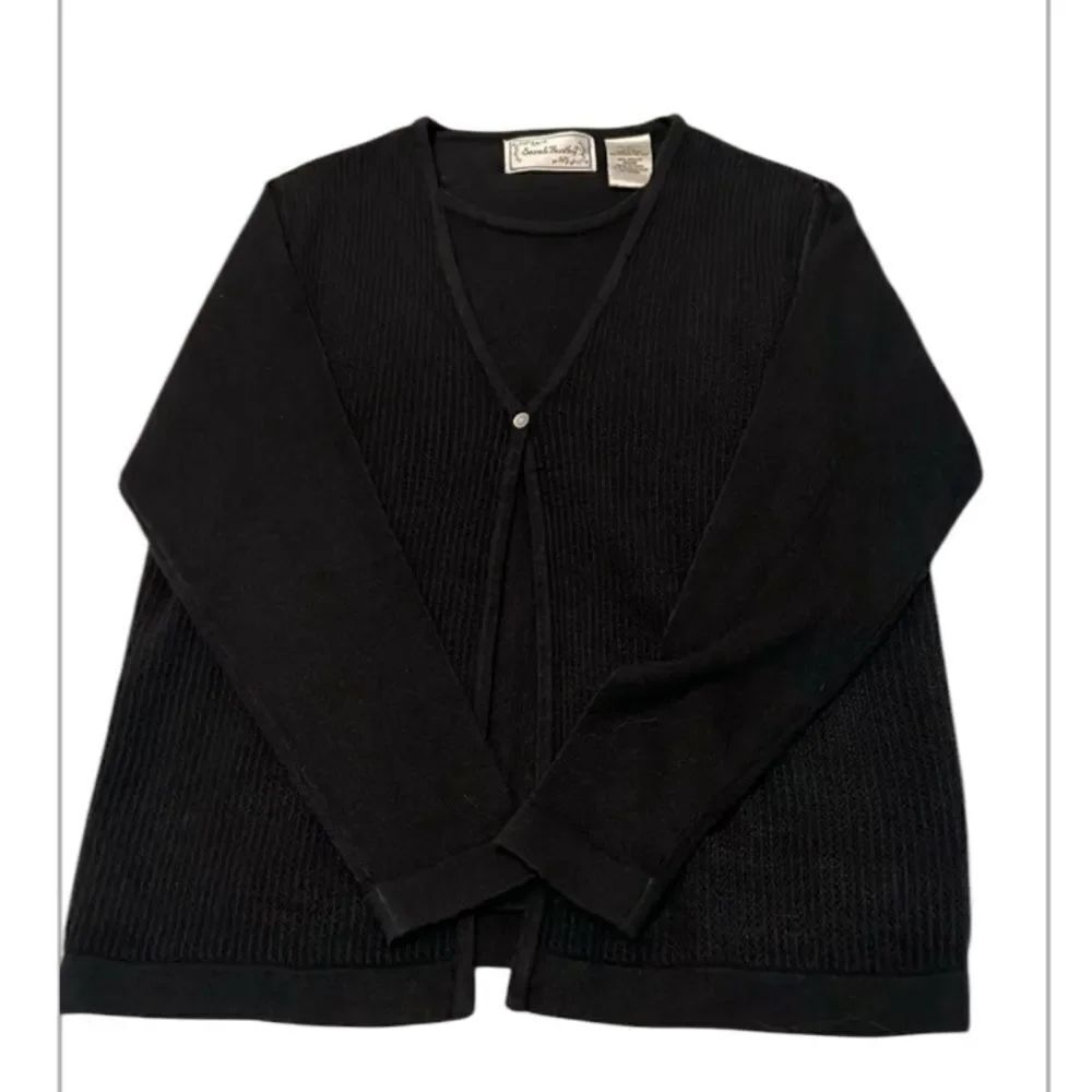 Sarah Bentley size large black knit cardigan with attached matching shell EUC